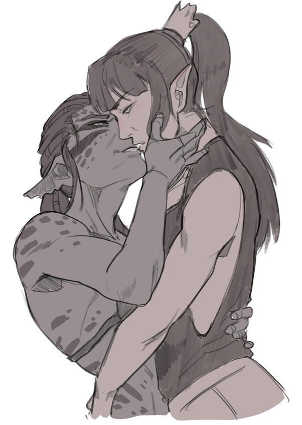 Lae'zel and Shadowheart kiss